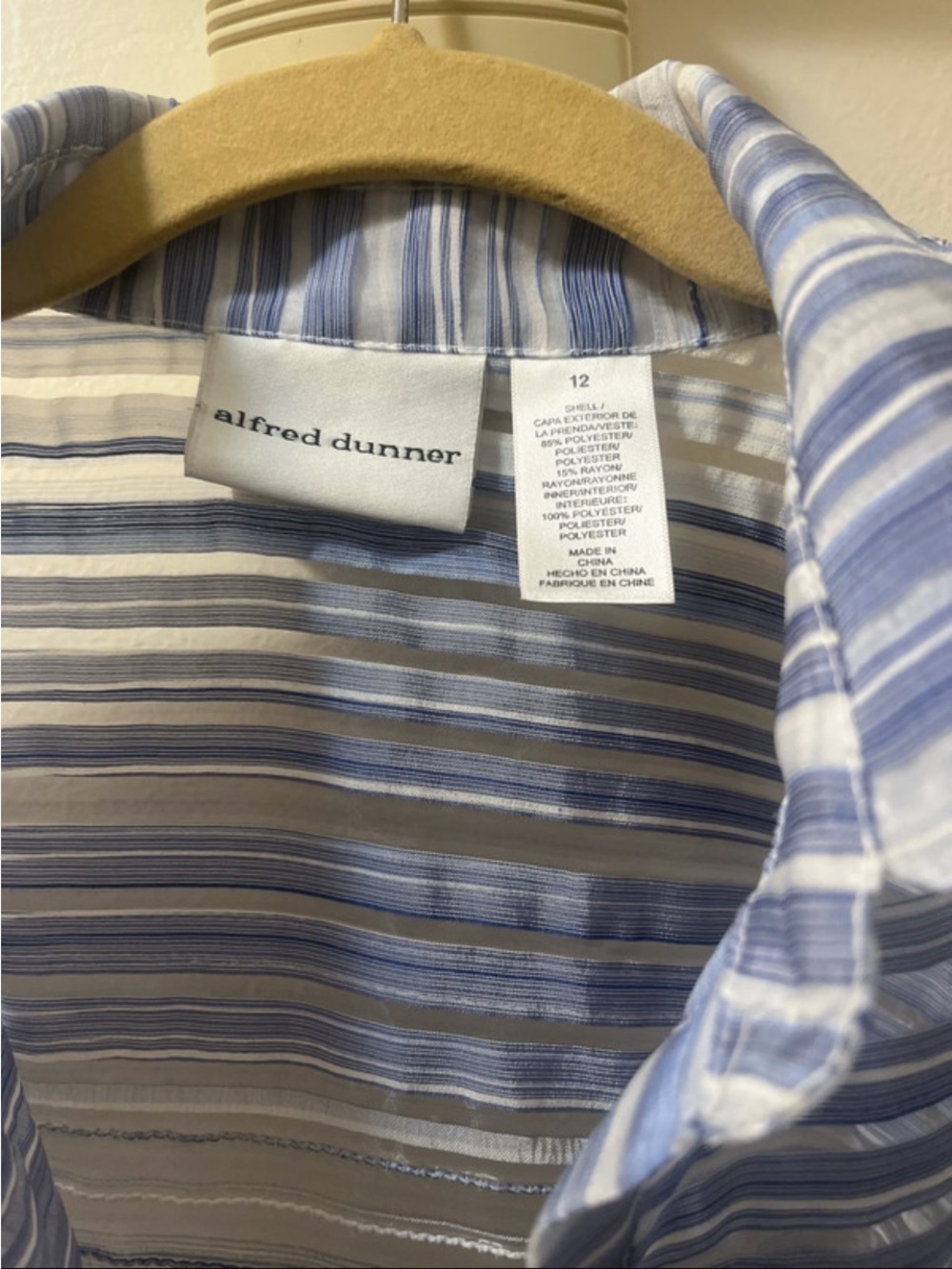 Alfred Dunner Blue and White Striped Button-Down Shirt